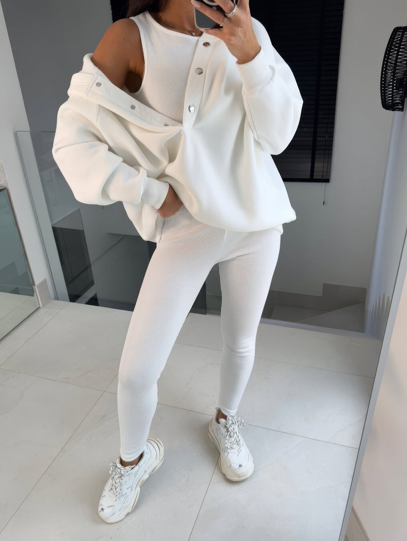 Ensemble vêtements de sport et vêtements de yoga trois pièces femme - (débardeur, legging, sweat à capuche)