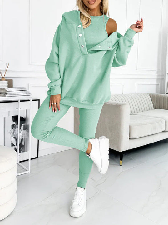 Ensemble vêtements de sport et vêtements de yoga trois pièces femme - (débardeur, legging, sweat à capuche)