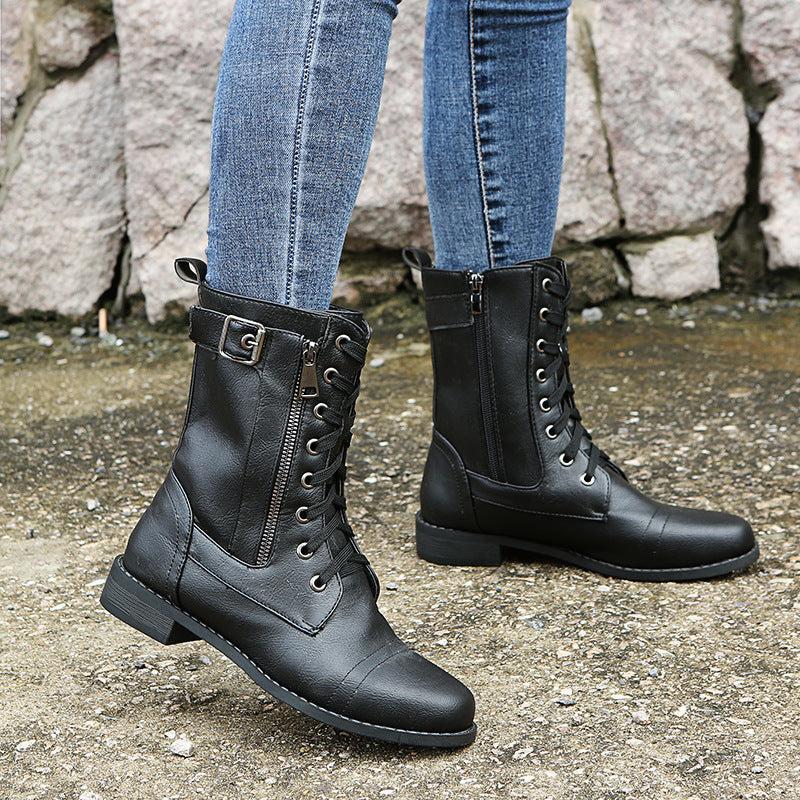 Bottes à Lacets en Similicuir avec Zip Latéral