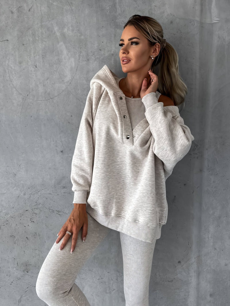 Ensemble vêtements de sport et vêtements de yoga trois pièces femme - (débardeur, legging, sweat à capuche)