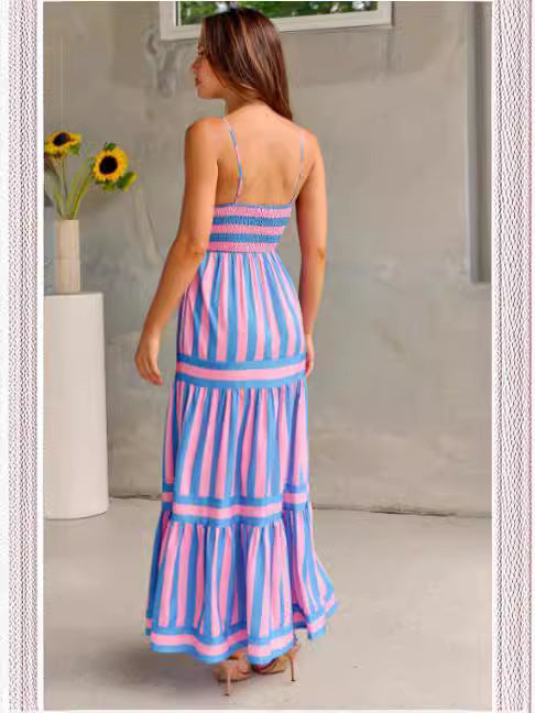 Robe longue à fines bretelles femme | Robe fluide pour l'été