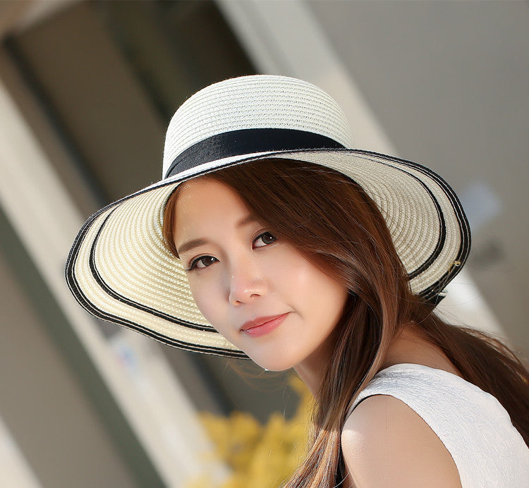 Chapeau de Soleil Femme Été Pliable | Grand Nœud Noir