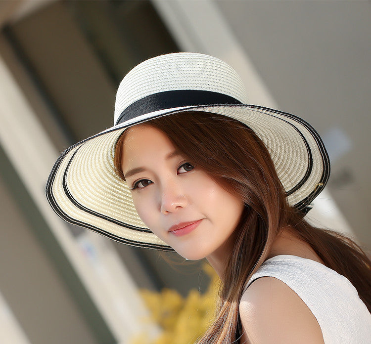 Chapeau de Soleil Femme Été Pliable | Grand Nœud Noir