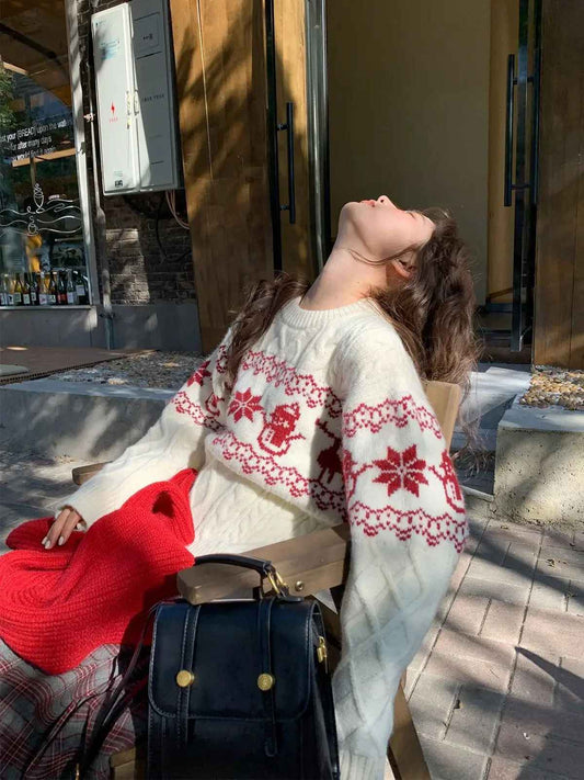 Pull Vintage en Jacquard – Motifs Losanges et Esprit de Noël