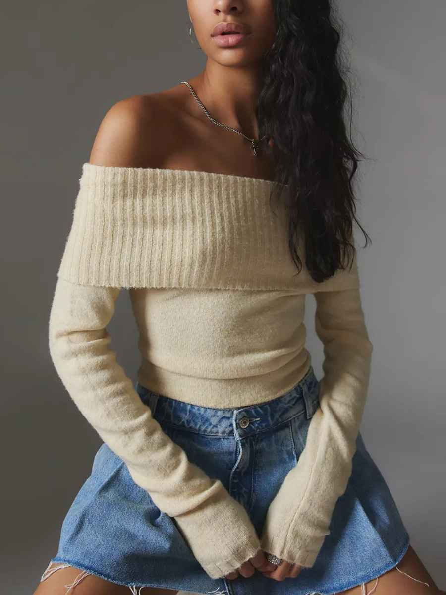 Pull en Tricot Slim "Épaules Dénudées" – Collection Automne-Hiver