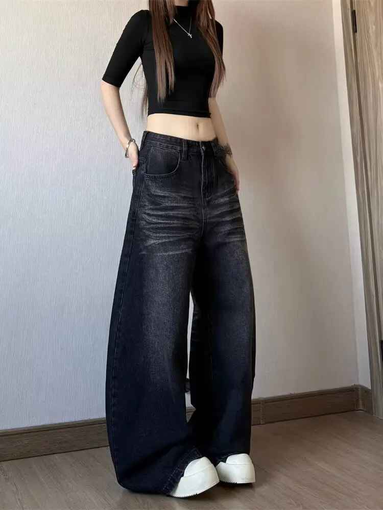 Jean Wide Leg "Neo-Vintage" – Coupe Ample & Design Moustaches de Chat