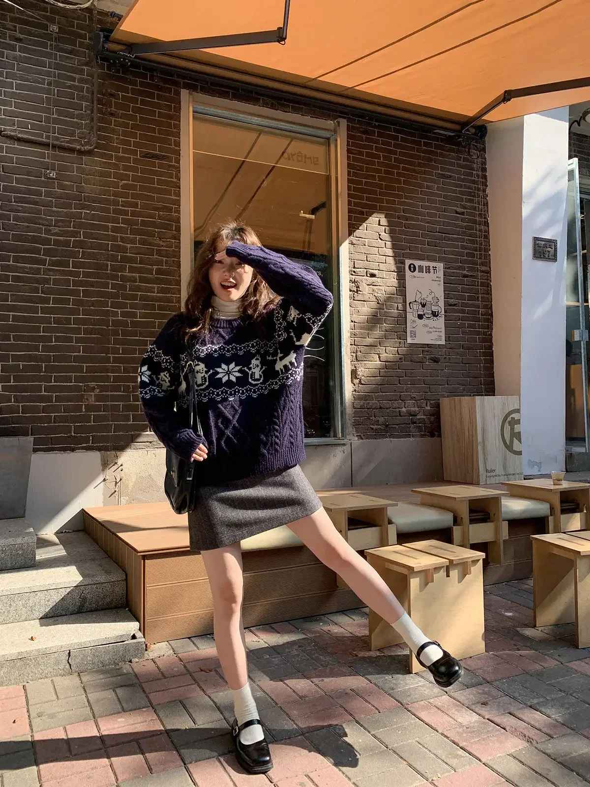 Pull Vintage en Jacquard – Motifs Losanges et Esprit de Noël