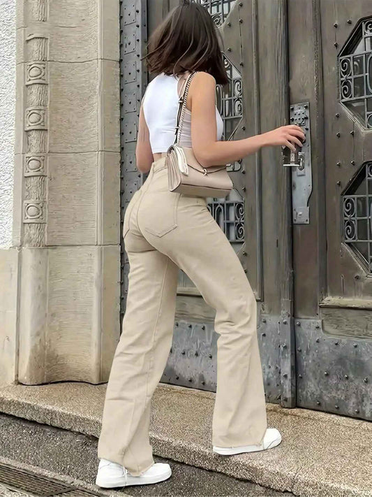L'Élégance Minimaliste : Jean Droit "Sand Chic" – Taille Haute & Stretch Confort