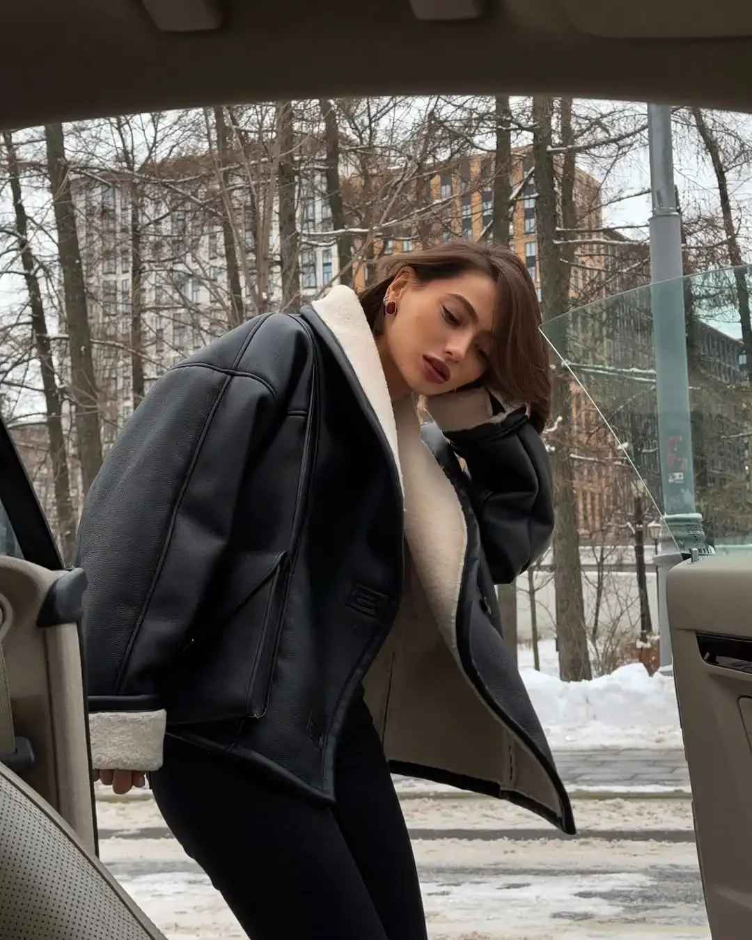 Blouson Aviateur en Patchwork – Cuir PU et Laine d'Agneau Sherpa