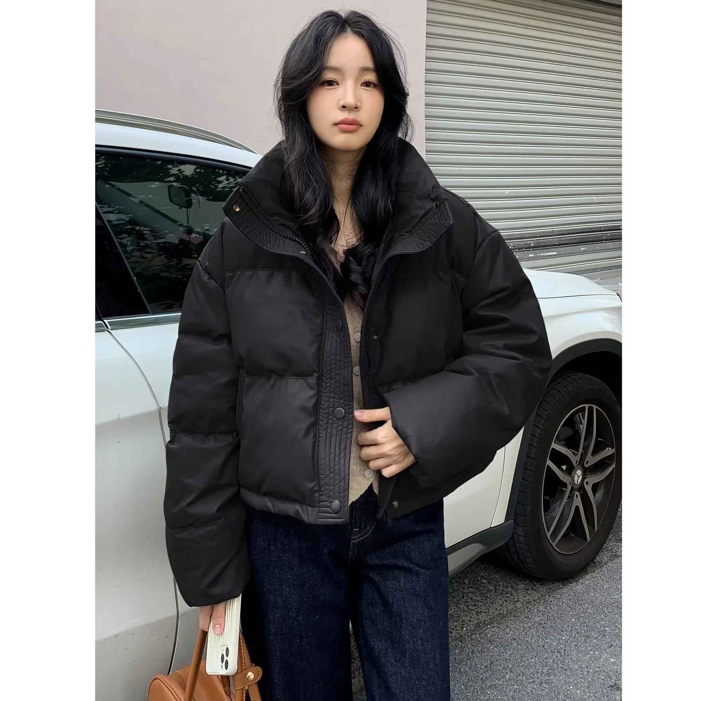 Veste d'Hiver Épaisse en Cuir PU