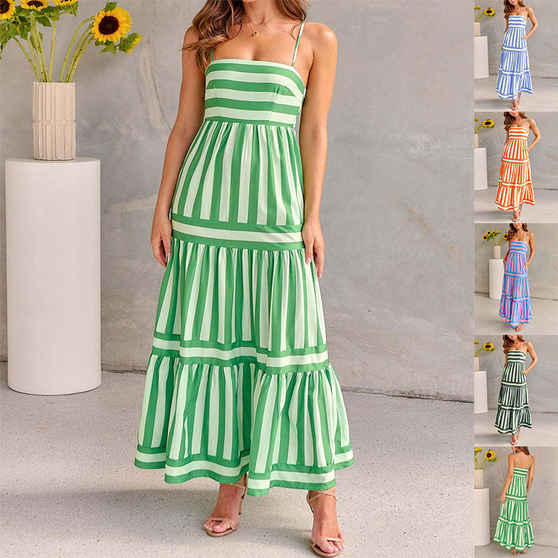 Robe longue à fines bretelles femme | Robe fluide pour l'été