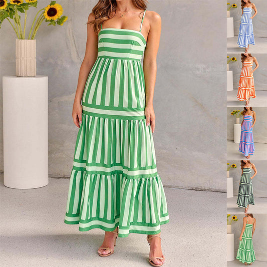 Robe longue à fines bretelles femme | Robe fluide pour l'été