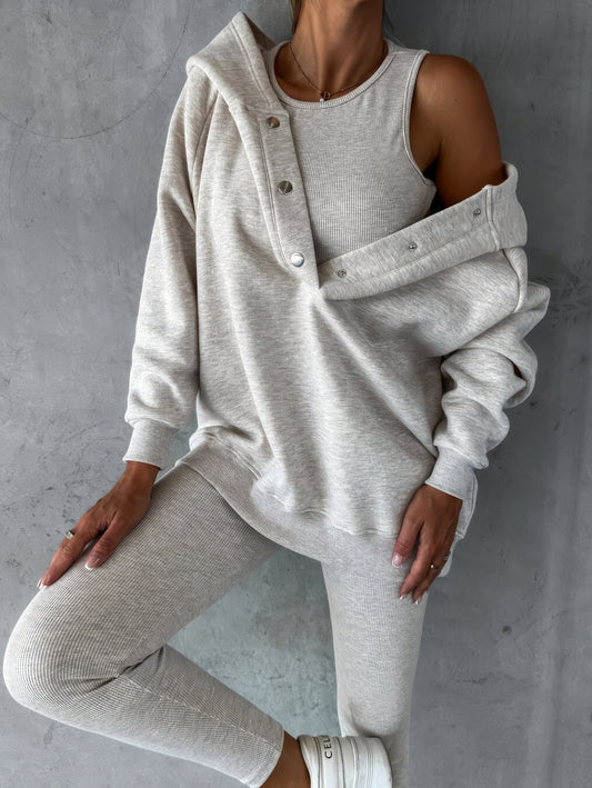 Ensemble vêtements de sport et vêtements de yoga trois pièces femme - (débardeur, legging, sweat à capuche)