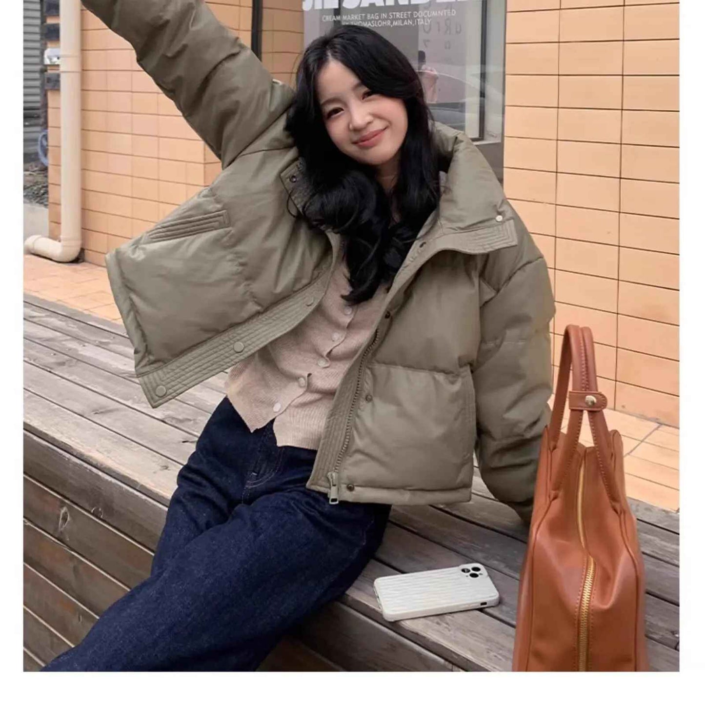 Veste d'Hiver Épaisse en Cuir PU