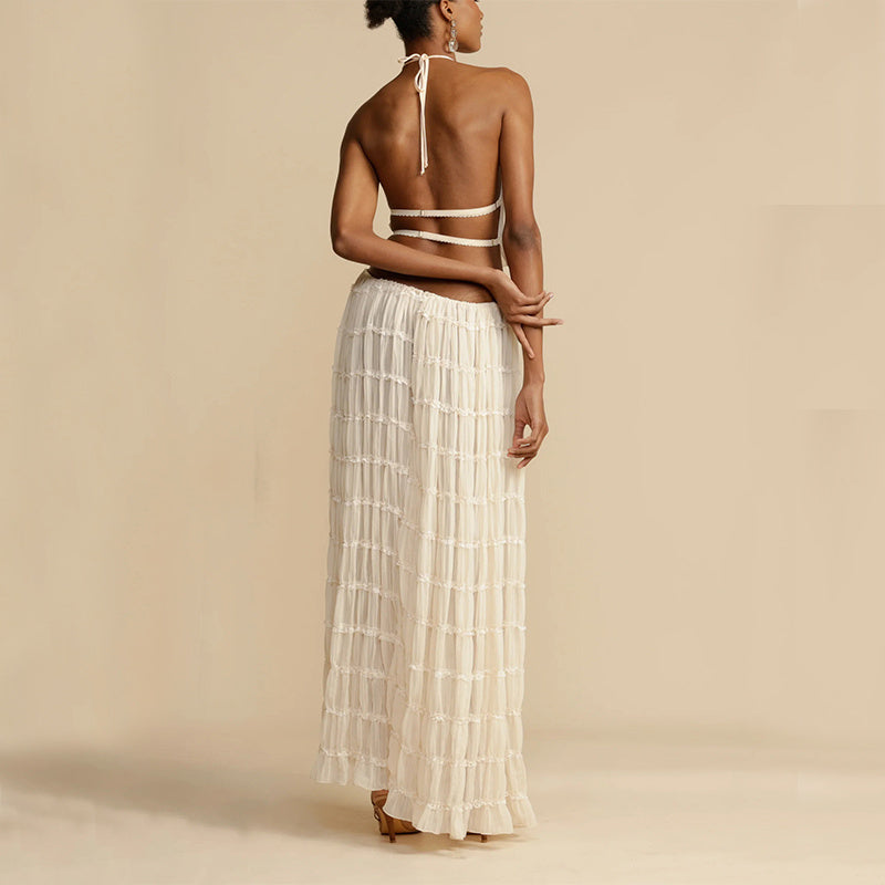 Ensemble Robe Femme Haute Allure – Haut Halter Échancré & Jupe Longue Plissée