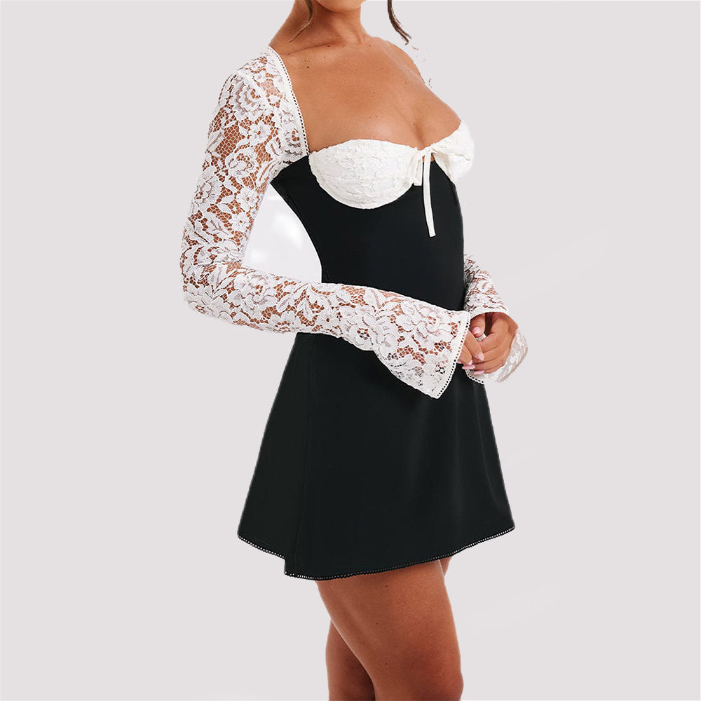 Robe mini rose en dentelle dos nu