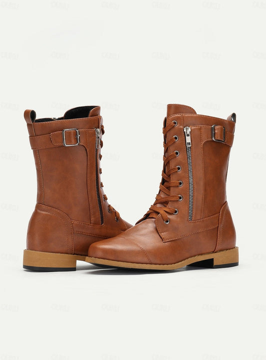 Bottes à Lacets en Similicuir avec Zip Latéral
